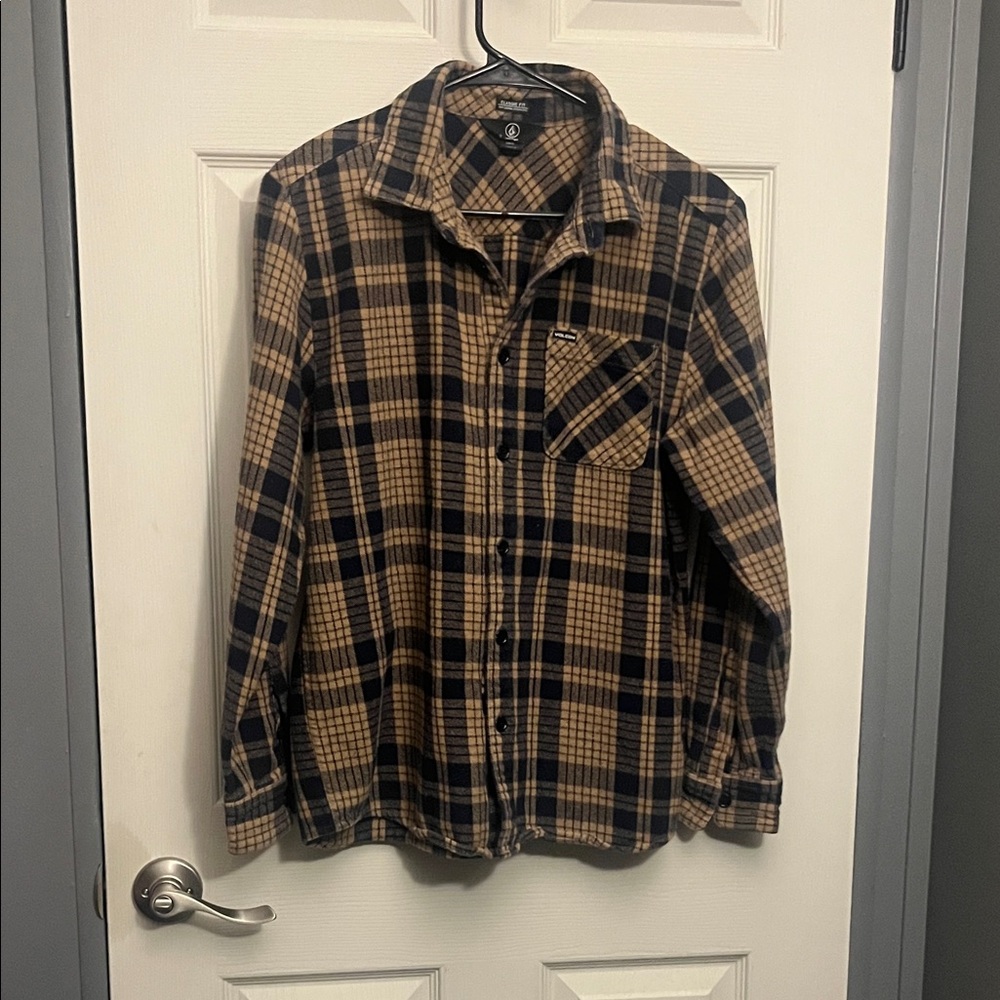 Volcom Men's Checkered Shirt in Black and Tan
